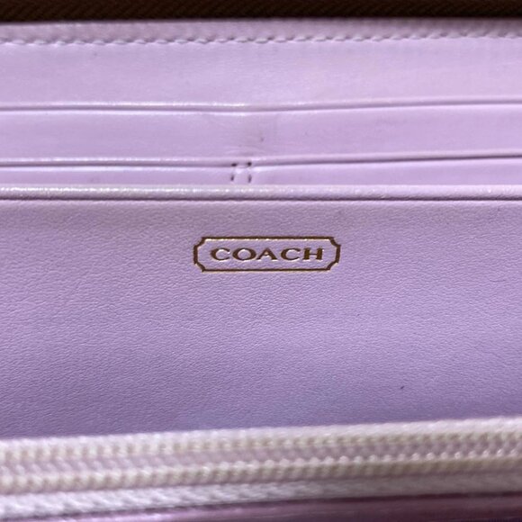 Auth COACH Signature - Khaki Dark Brown Jacquard Leather Long Wallet - Picture 8 of 10